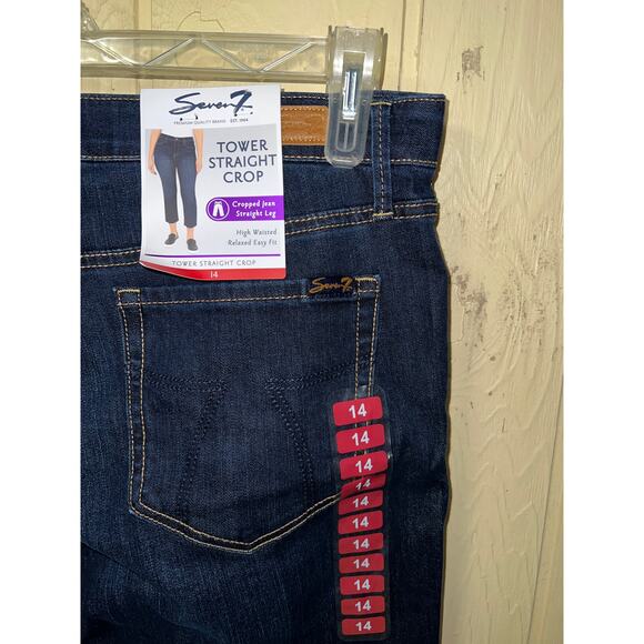 Seven7 Jeans Womens 14 Crop Straight Leg Fray Raw Hem Tower Dark Blue Tummy Con - Picture 10 of 10